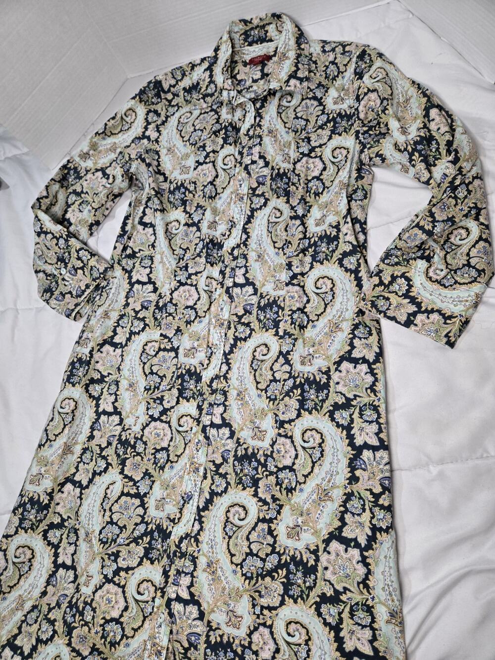 Talbots M Front Button Front Cotton Paisley Midi Pockets Green Cottagecore Fairy